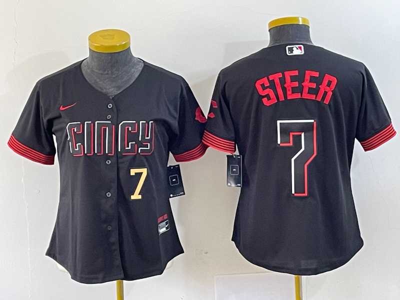 Womens Cincinnati Reds #7 Spencer Steer Numer Black 2023 City Connect Cool Base Stitched Baseball Jersey->mlb womens jerseys->MLB Jersey